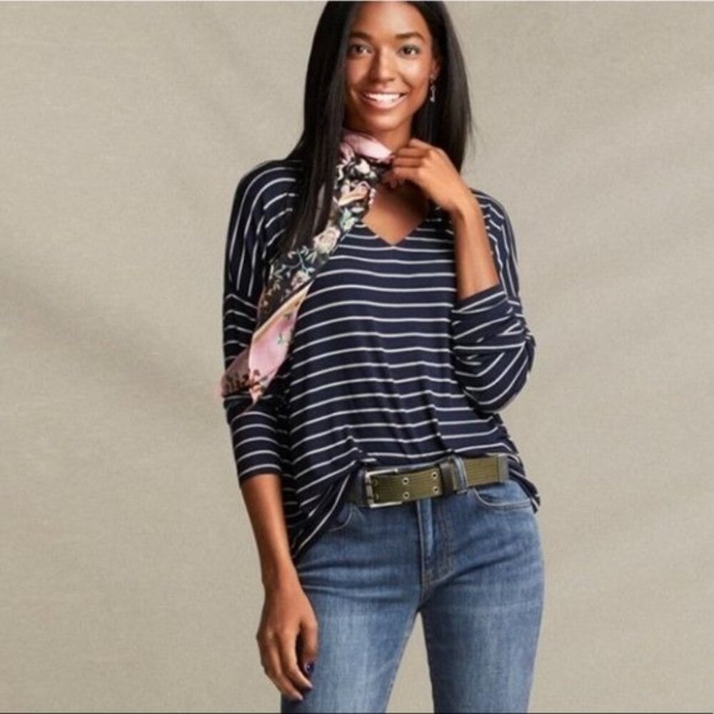 CAbi Women's Long Sleeve Ahoy Tee in Navy / White - Sz S